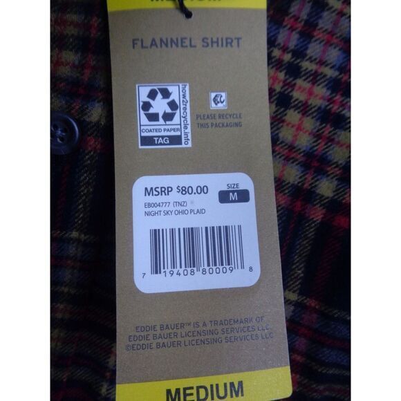 Eddie Bauer Cotton Flannel Shirt Night Sky Ohio Plaid Long Sleeve Size Medium - Picture 5 of 6